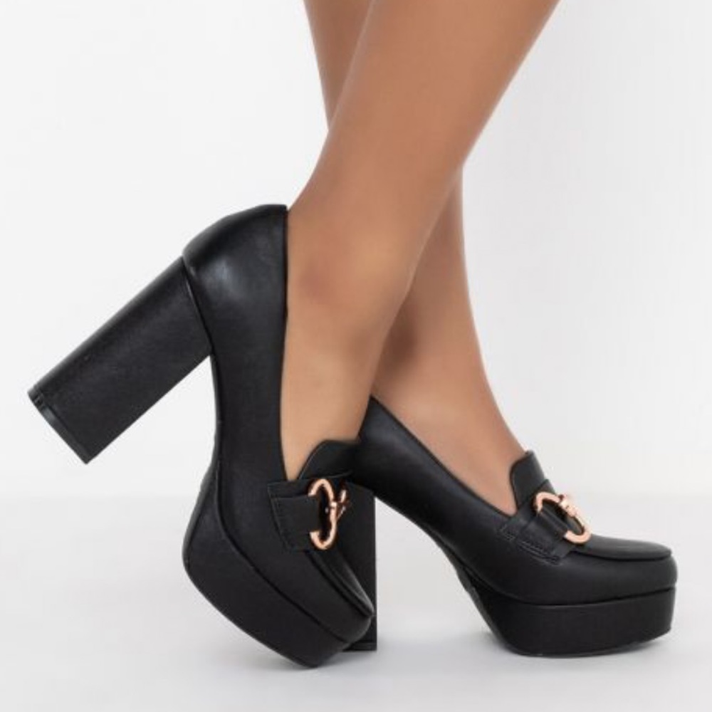 Black High Heel Platform Penny Loafer